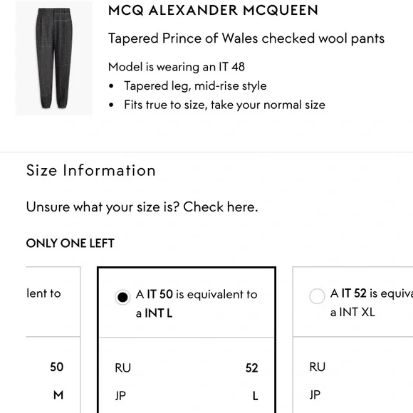 MCQ Alexander McQueen Prince of Wales Tapered Heritage pants